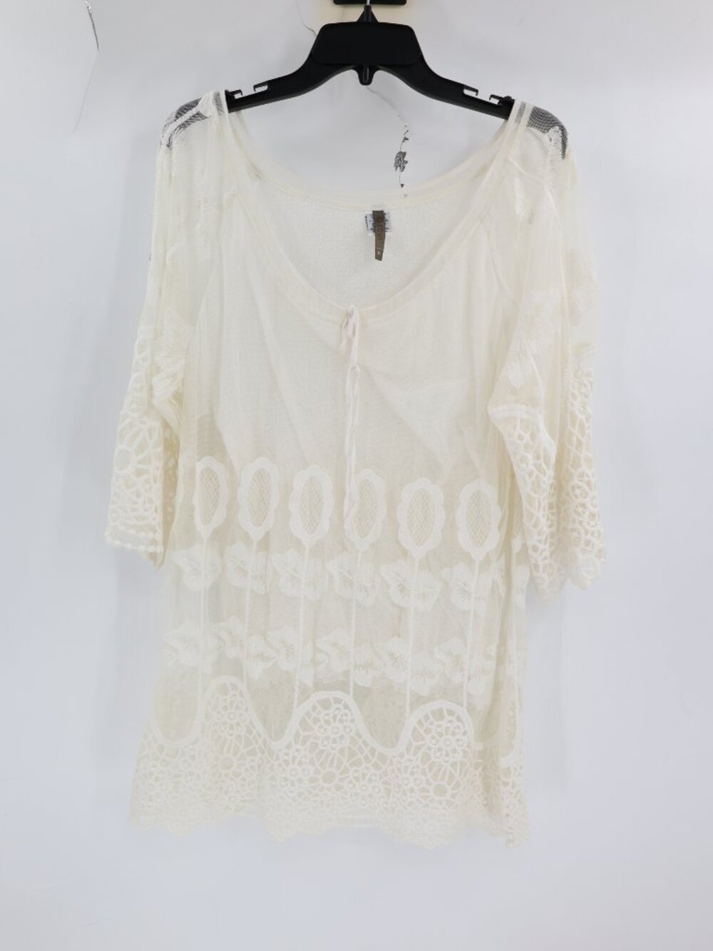 XCVI Tunic Blouse Womens Medium Sheer Crochet Lace Boho Swim Cover up 3/4 Sleeve